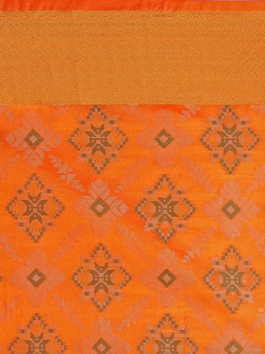 Saree Mall Yellow Silk Blend Patola Print Kanjeevaram Saree with Unstitched Blouse