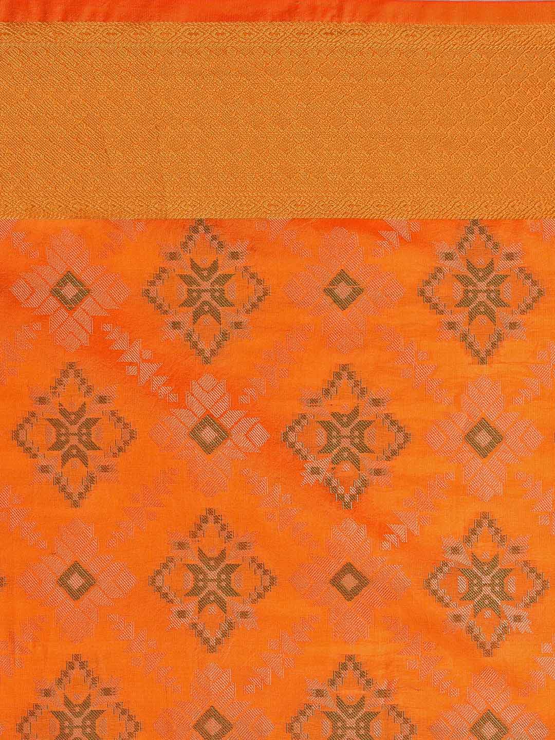 Saree Mall Yellow Silk Blend Patola Print Kanjeevaram Saree with Unstitched Blouse