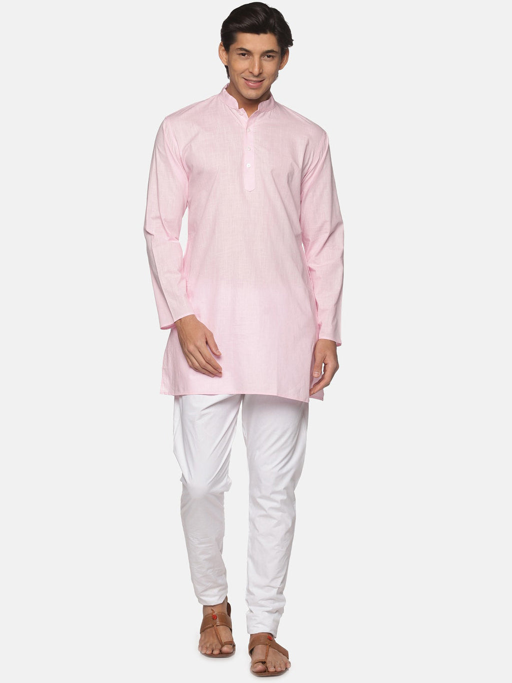 Sethukrishna Mens Pink Pure Cotton Kurta with Pyjamas