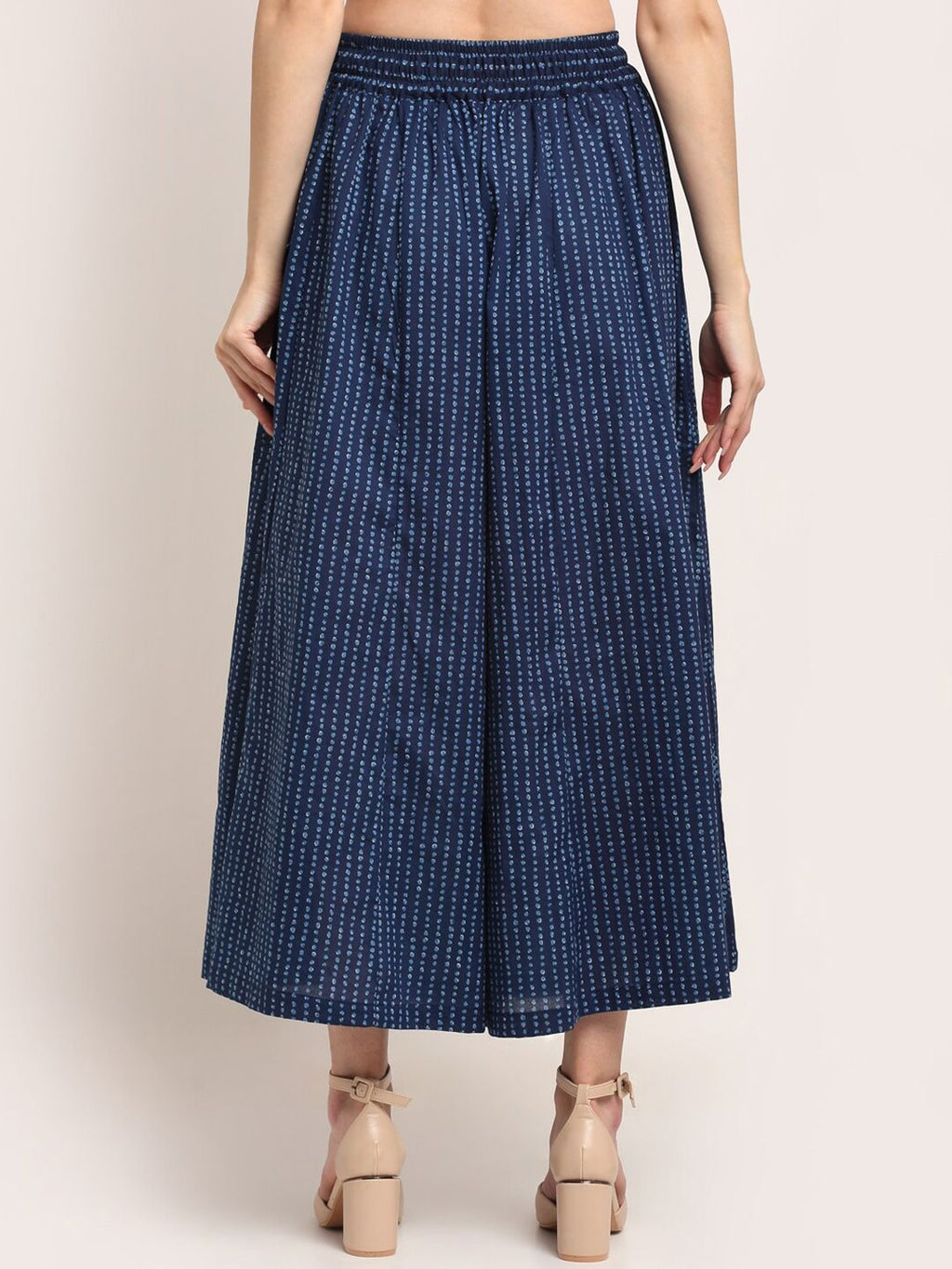 TAG 7 Women Navy Blue Printed Flared Palazzos