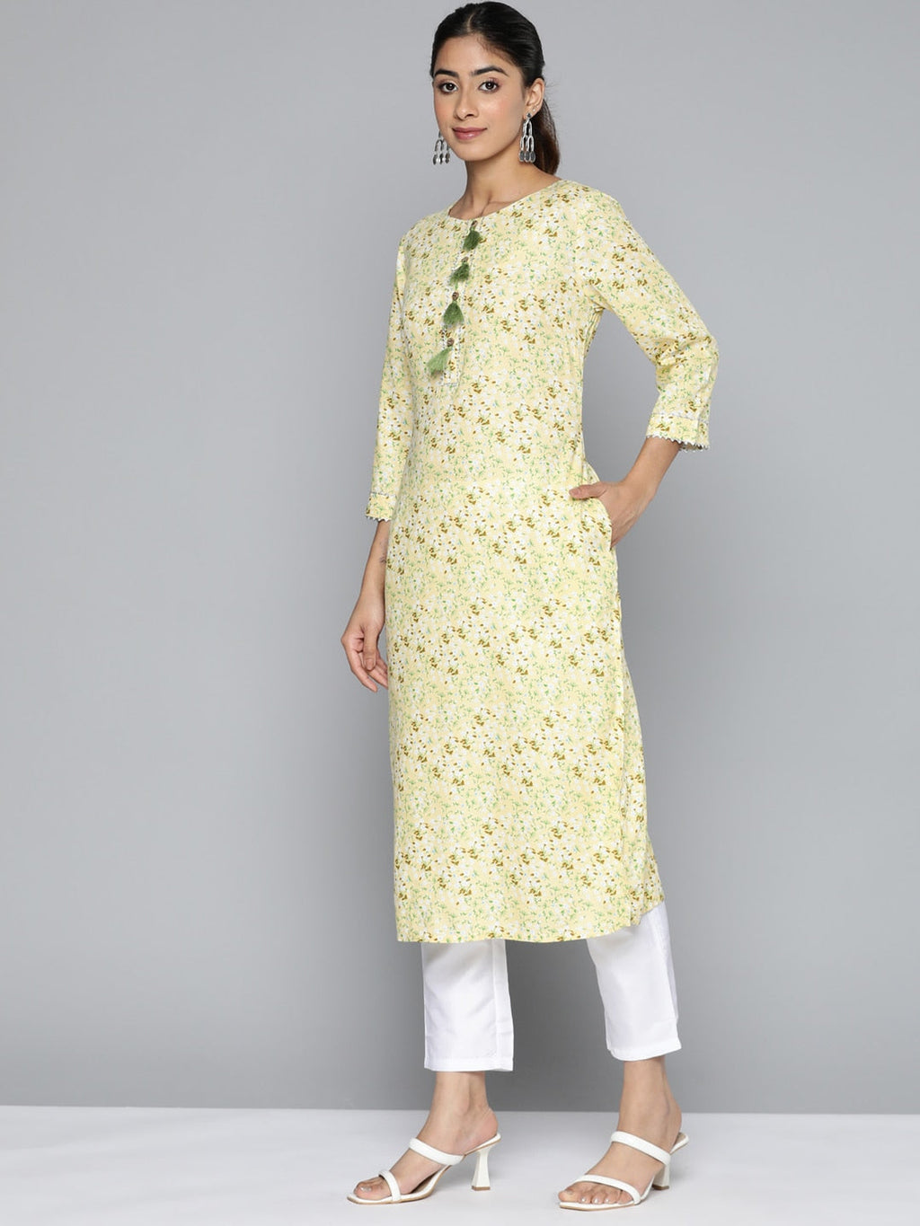 HERE&NOW Floral Printed Gotta Patti Kurta