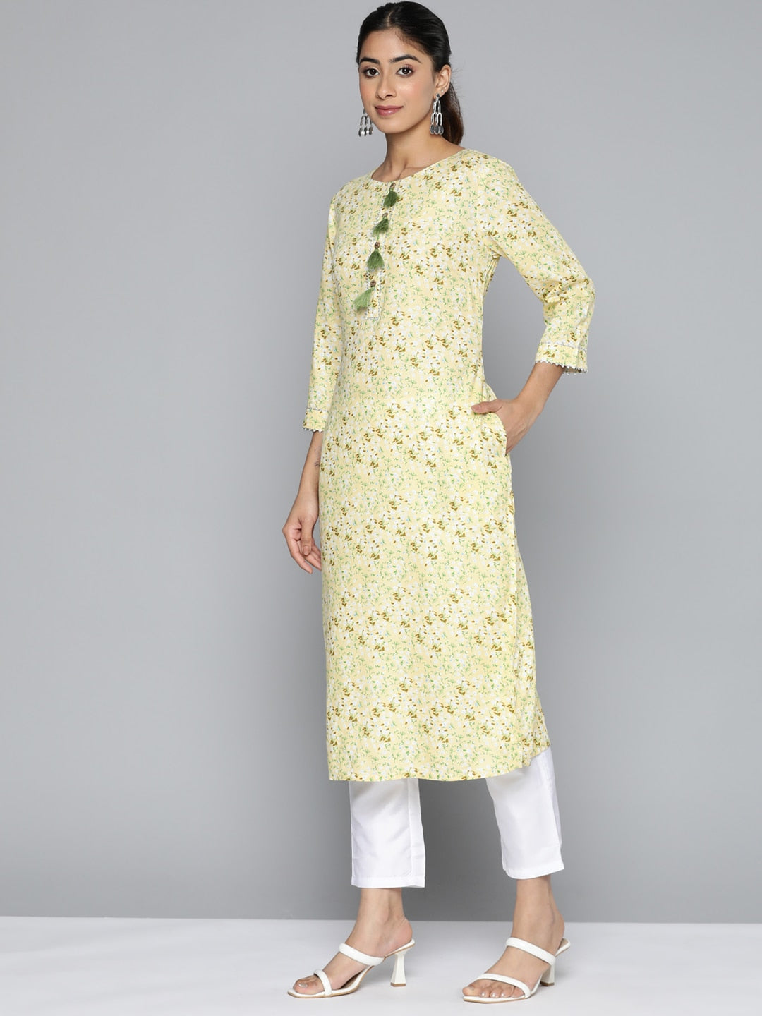 HERE&NOW Floral Printed Gotta Patti Kurta