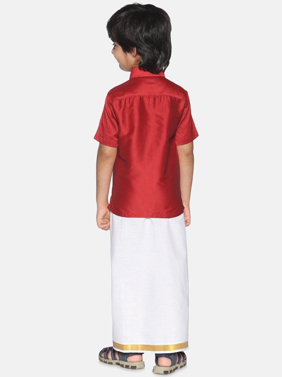 Sethukrishna Boys Red & White Shirt and Veshti Set