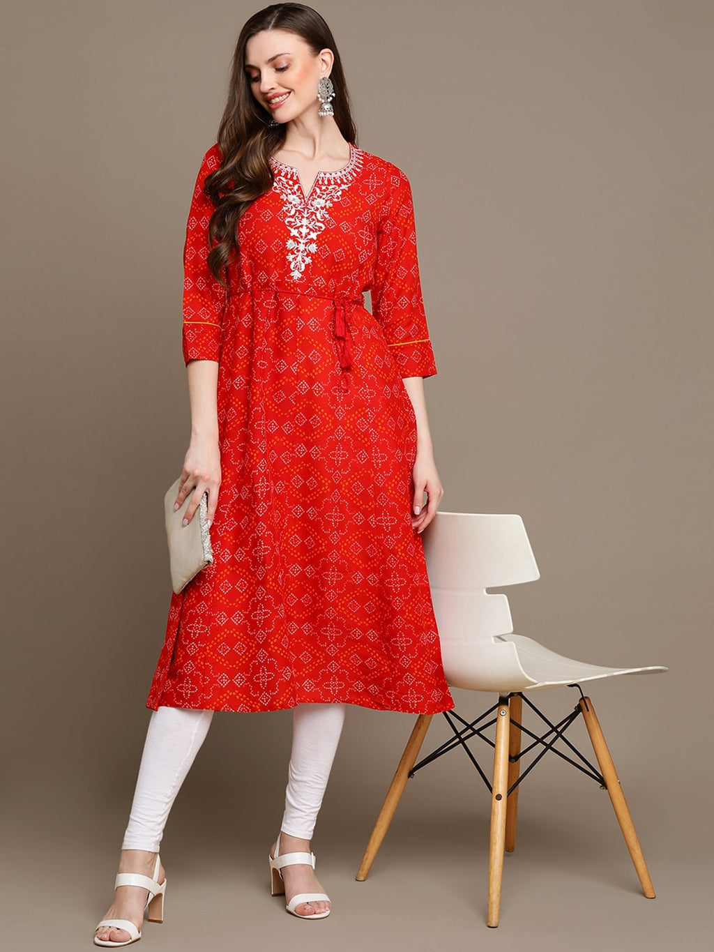 HERE&NOW Embroidered & Bandhani Printed Thread Work Anarkali Kurta