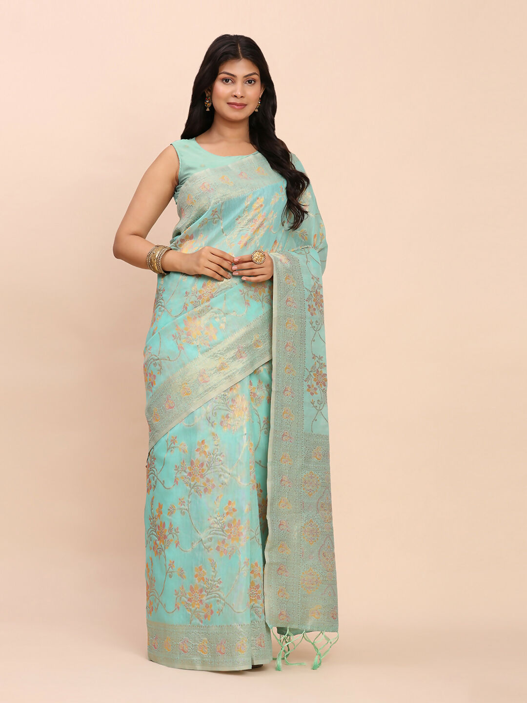 Shree Shyam Fashion Linen Cotton Sea Green Saree