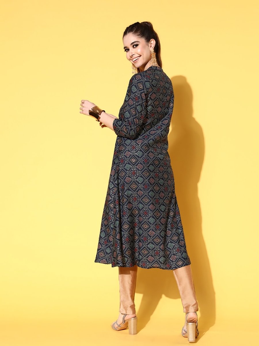 All About You Women Printed Bold Decorations Layered A-Line Kurta