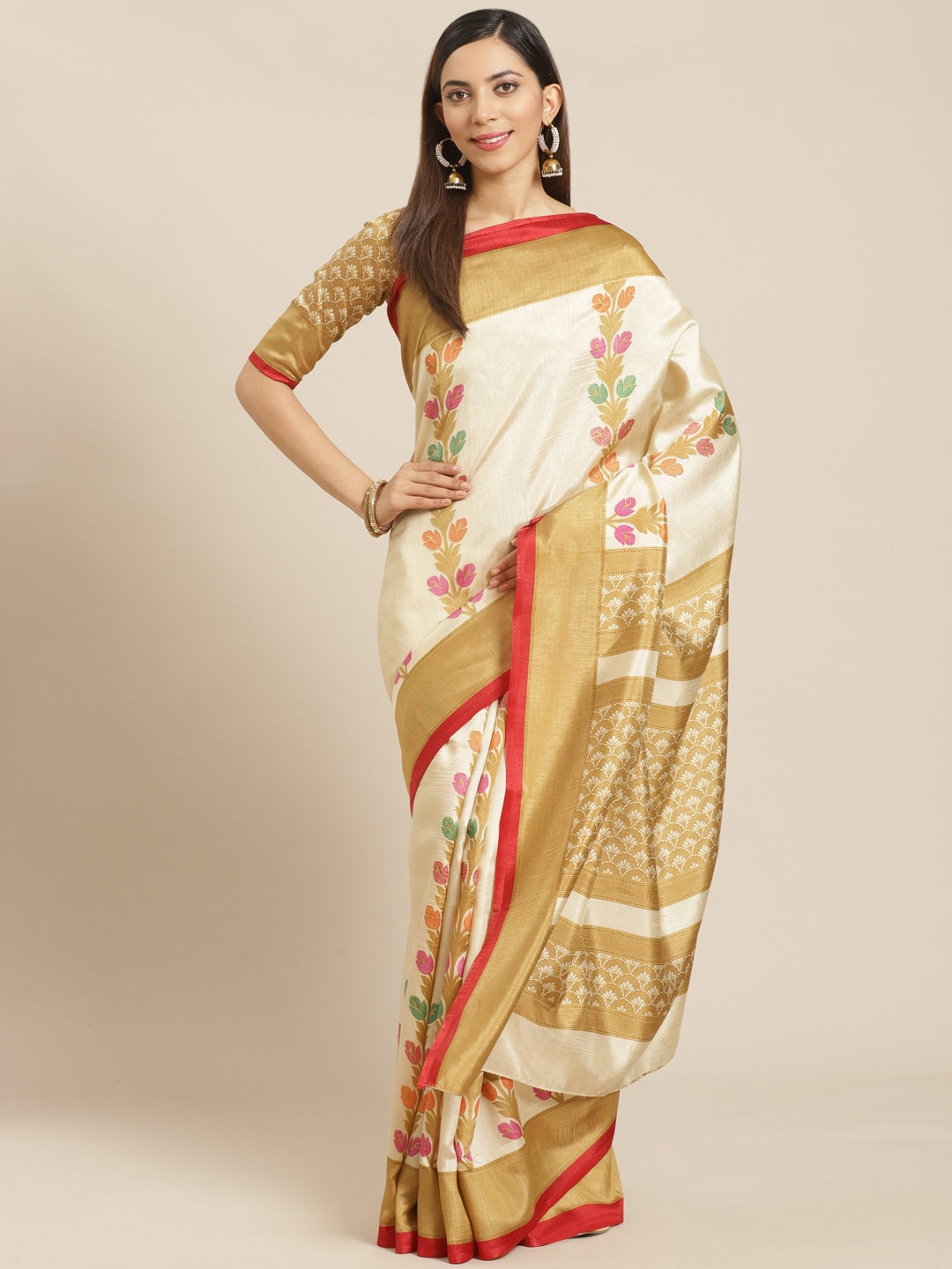 Saree Mall Beige & Cream-Coloured Printed Saree