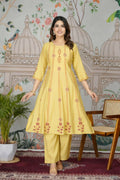 Ethnic Festive Wear Viscose Roman Silk Yellow Stitched Pant Pair - Rashmika