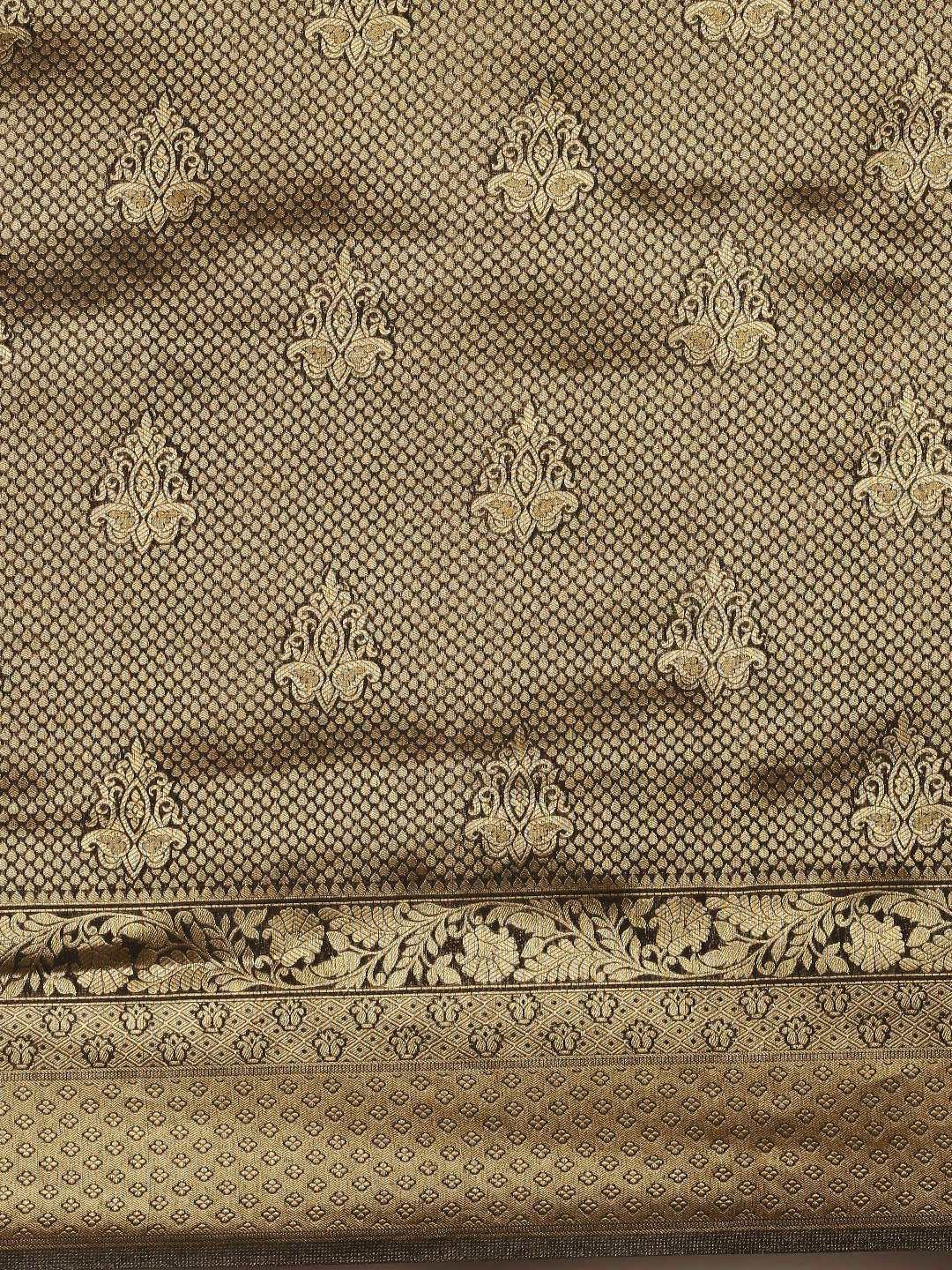 Saree Mall Black & Gold-Toned Ethnic Motifs Zari Silk Blend Banarasi Saree