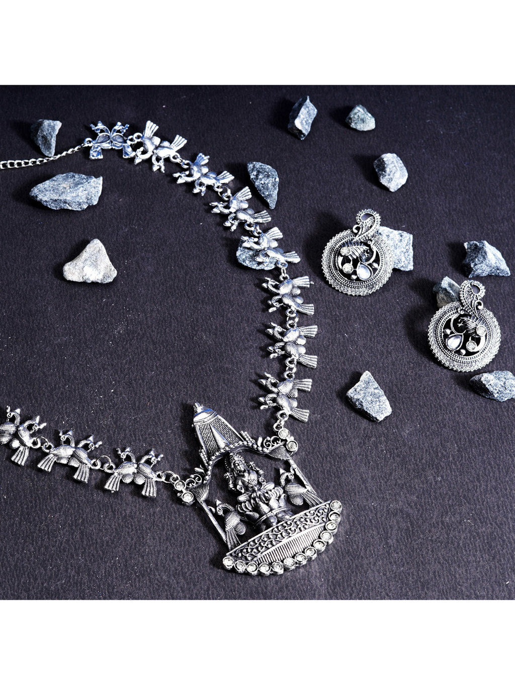Cardinal Silver-Toned Oxidised Long Jewellery Set Jewellery Set