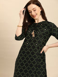 All About You Women Black & Green Printed Kurta with Trousers