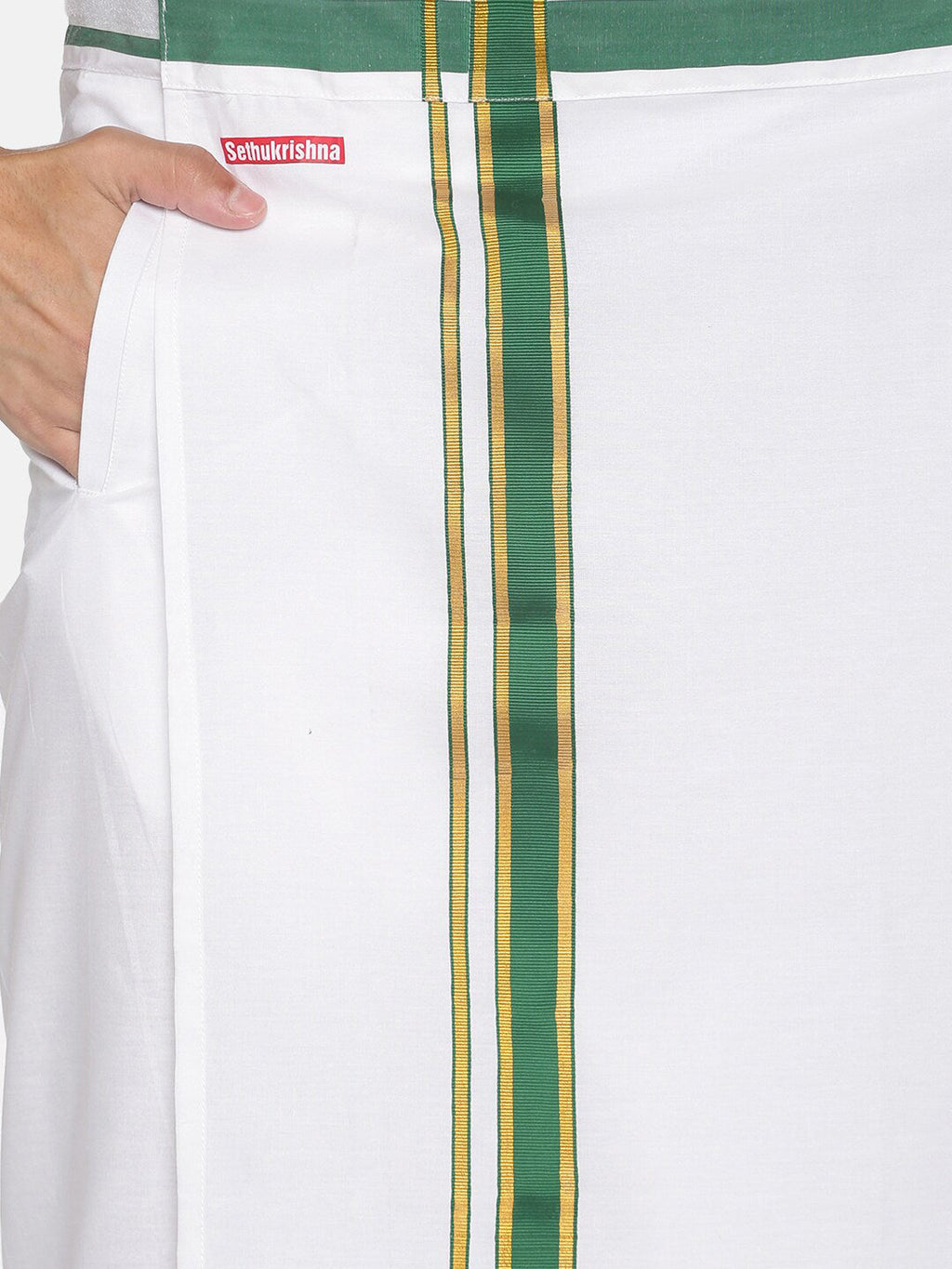 Sethukrishna White Solid Cotton Readymade Dhoti For Men