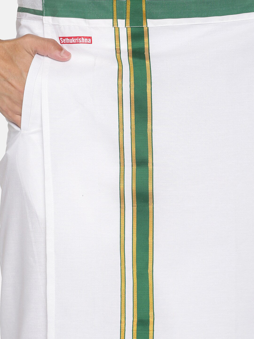 Sethukrishna White Solid Cotton Readymade Dhoti For Men