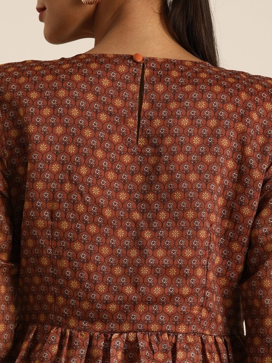 All About You Women Rust Floral Printed Empire Kurta with Trousers