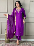 Partywear Designer Viscose Chanderi Wine Stitched Suit With Dupatta - Tanisha