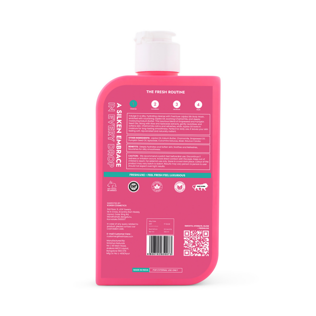 FreshLuxe Silk Bodywash Exfoliating & Hyderation Jojoba, Camomile & Ylang Ylang