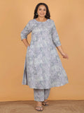 Aramya Grey Soft Cotton Floral Print A-line Kurta Set for Women