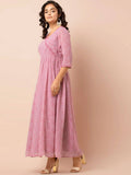 Indya Pink & White Printed Ethnic Maxi Dress