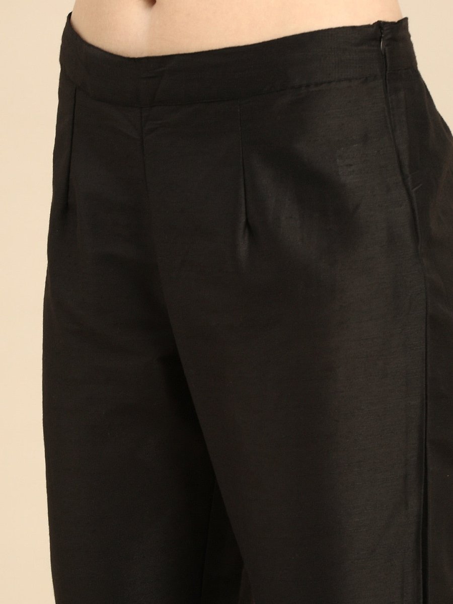 All About You Women Black Embroidered Kurta with Trousers