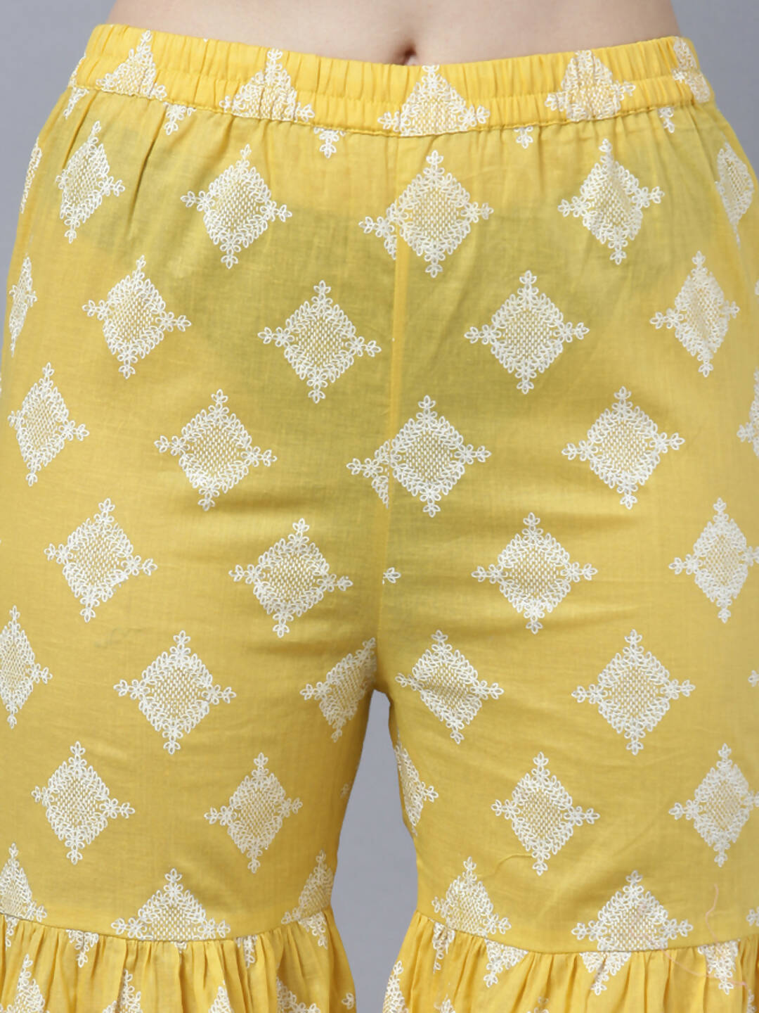 Myshka Women Yellow Floral Pure Cotton Kurti with Palazzos With Dupatta