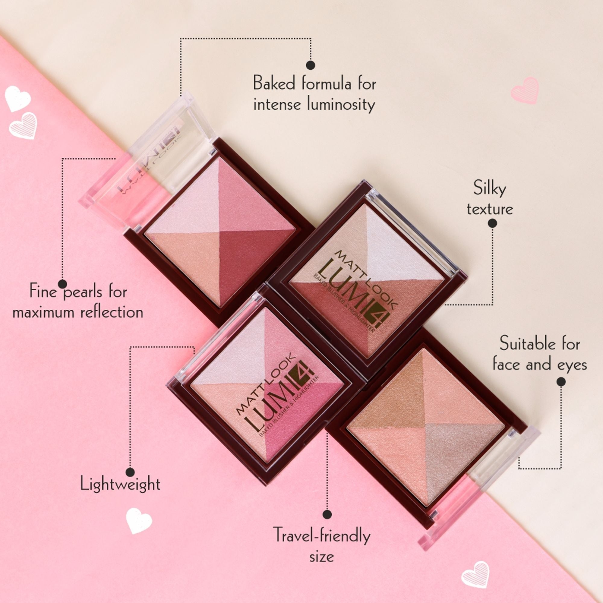 Matt Look Lumi 4 Baked Blusher & Highlighter - Dewy Rose