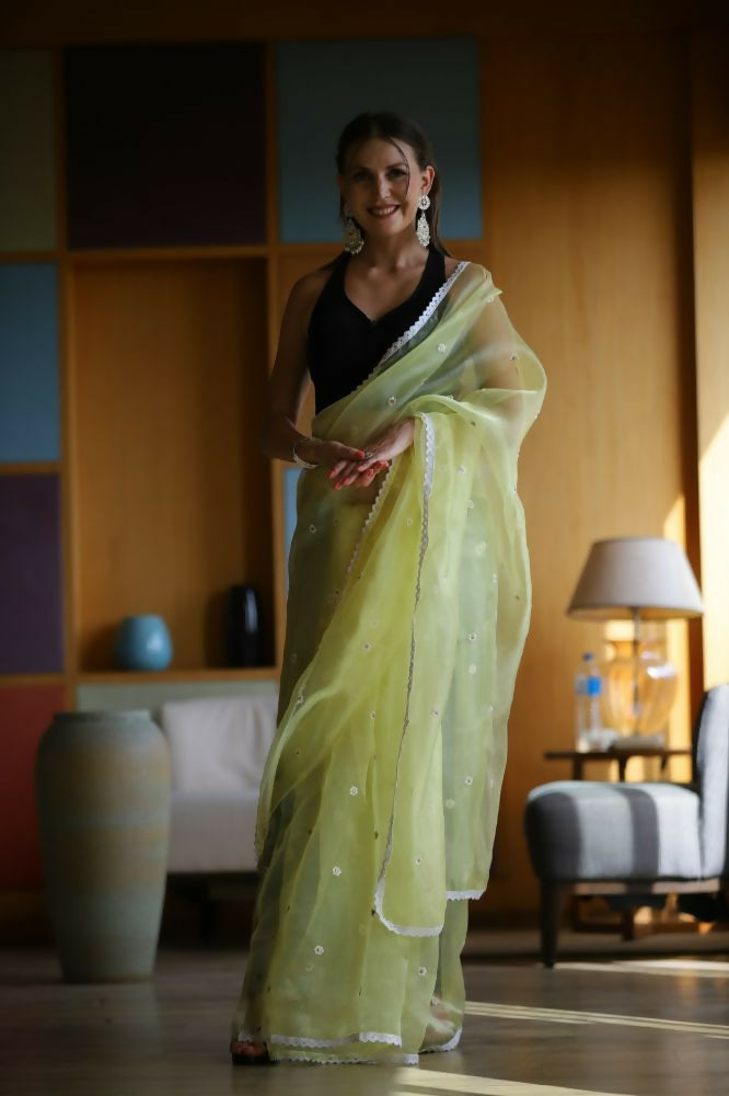 Vamsee Manbhari Yellow Organza Saree