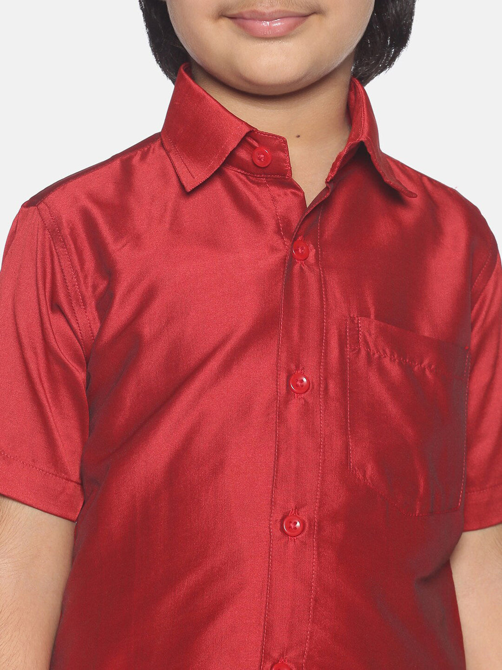 Sethukrishna Boys Red & White Shirt and Veshti Set