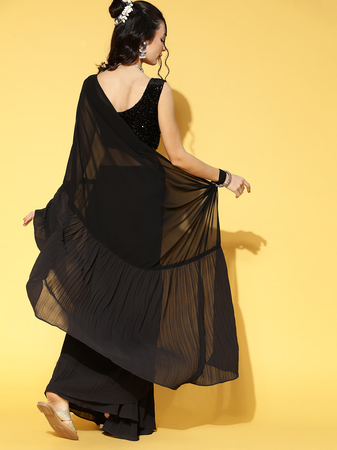 Saree Mall Black Solid Saree