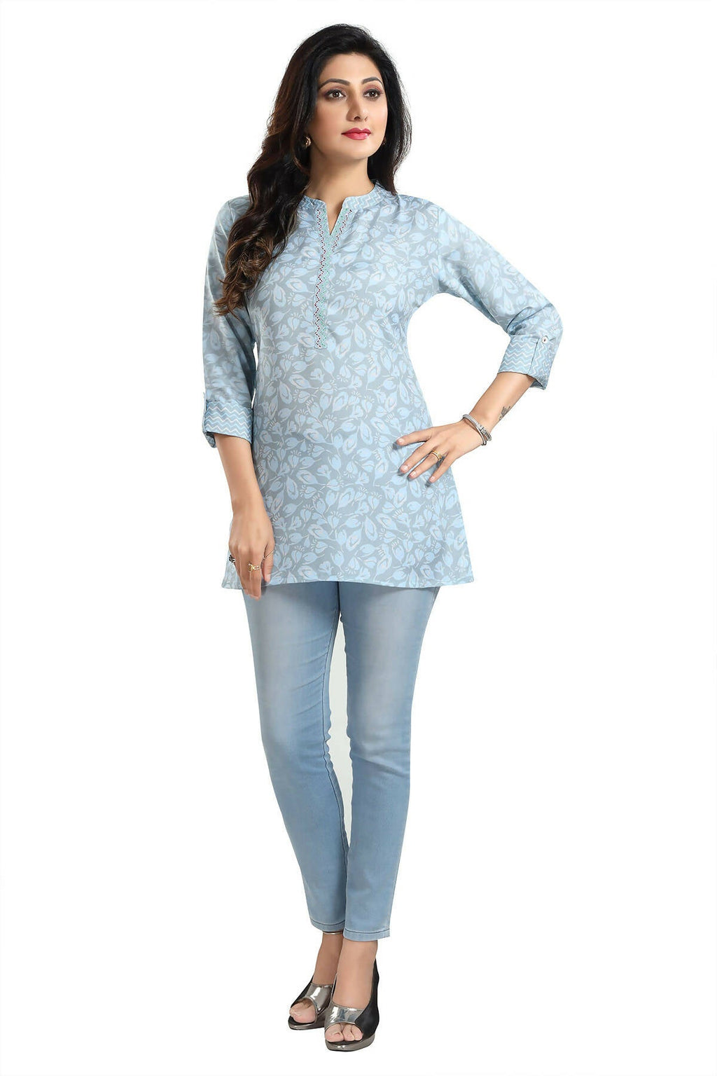Snehal Creations Pretty Pastel Blue Rayon Short Kurti Tunic Top
