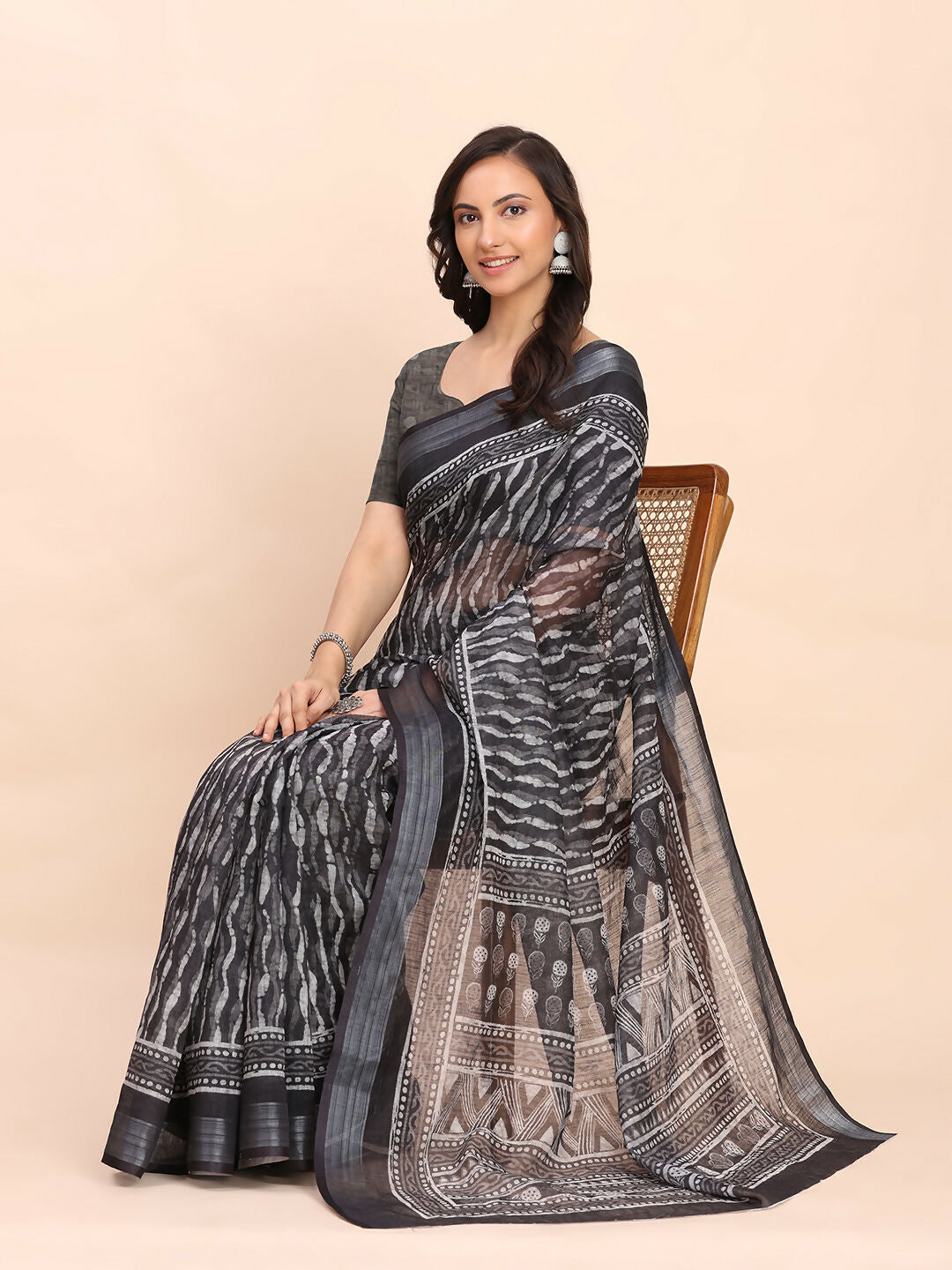 Shree Shyam Fashion Linen Cotton Black Saree