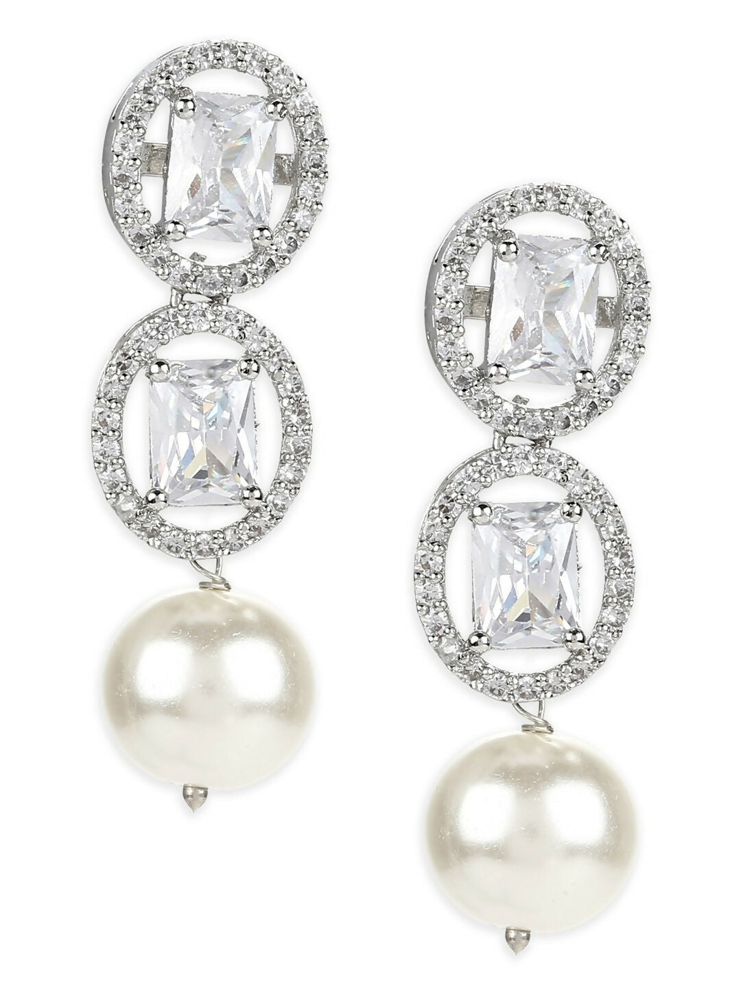 Stone Earrings with Pearls Drop- Ruby Raang