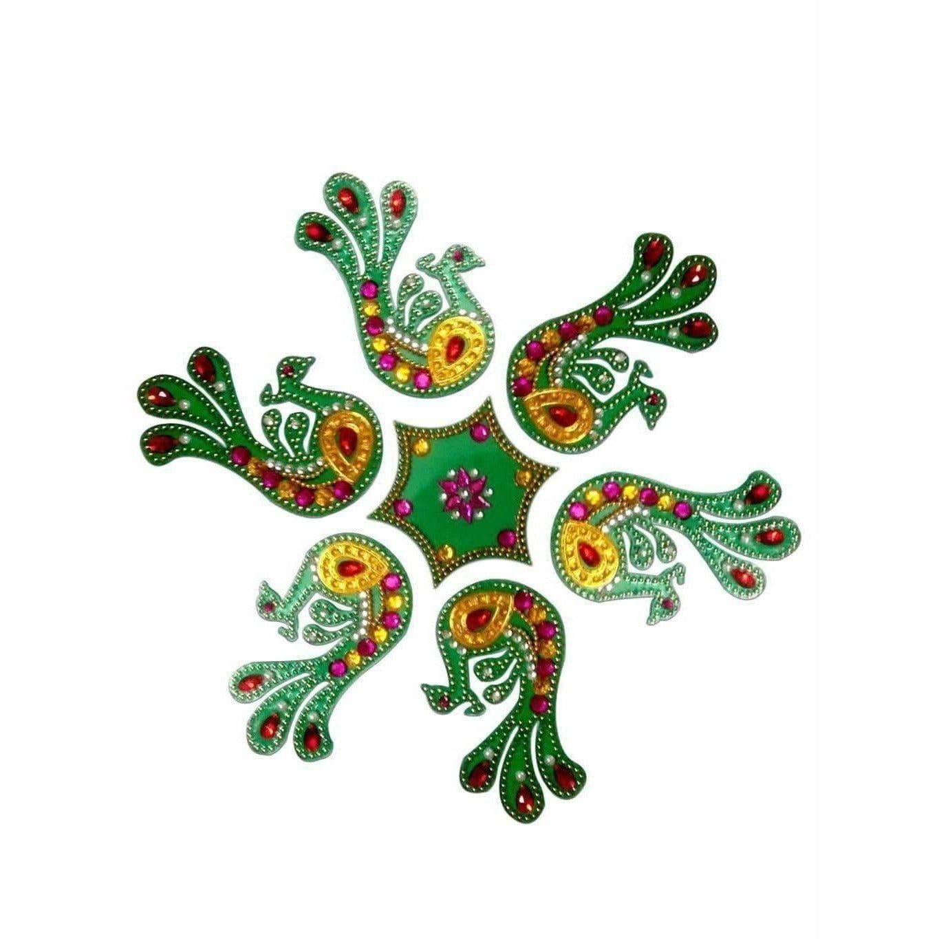 Beautiful peacock Shaped Kundan Rangoli Design Green color For Floor Decoration and Pooja Decoration