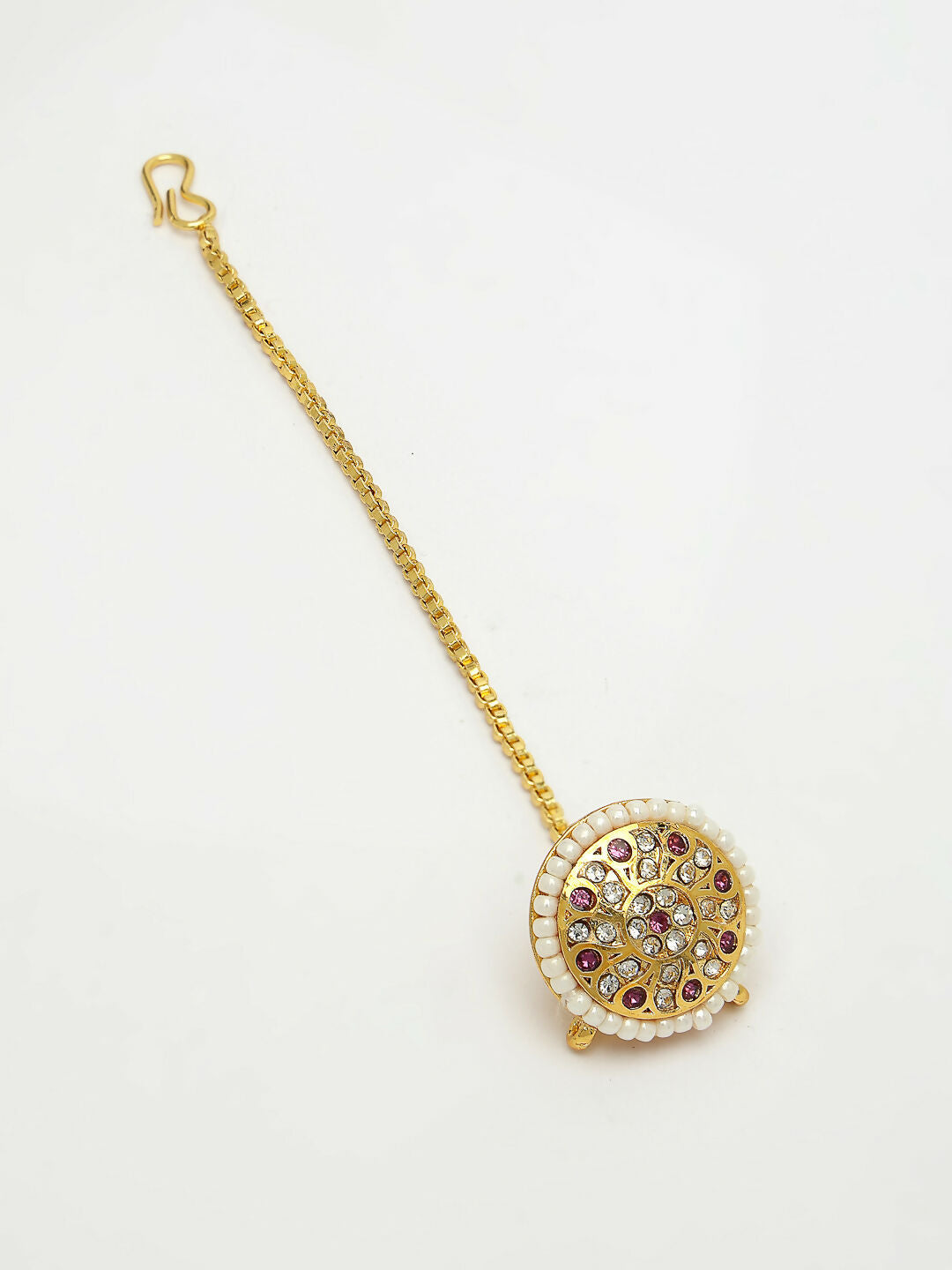 NVR Women's Gold-Polished CZ Stone-Studded Borla Maang Tikka
