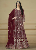 Maroon Embroidered Trendy Style Anarkali Suit - Emponline