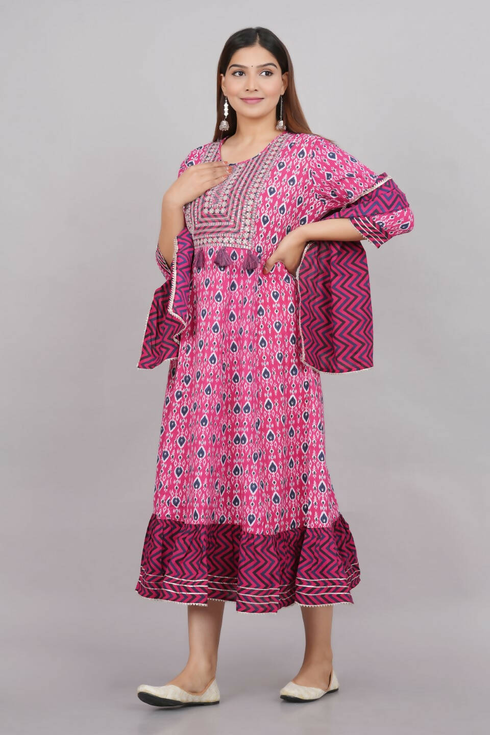 House of RP Women's Pink Cotton Kurta & Dupatta Set