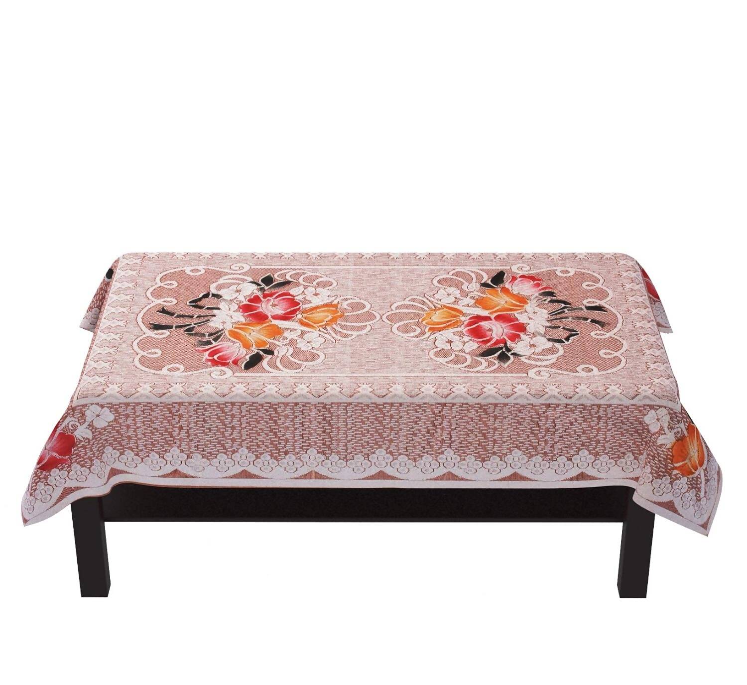 Yellow Weaves Cotton Floral Designer Rectangular Center 4 Seater Table Cover