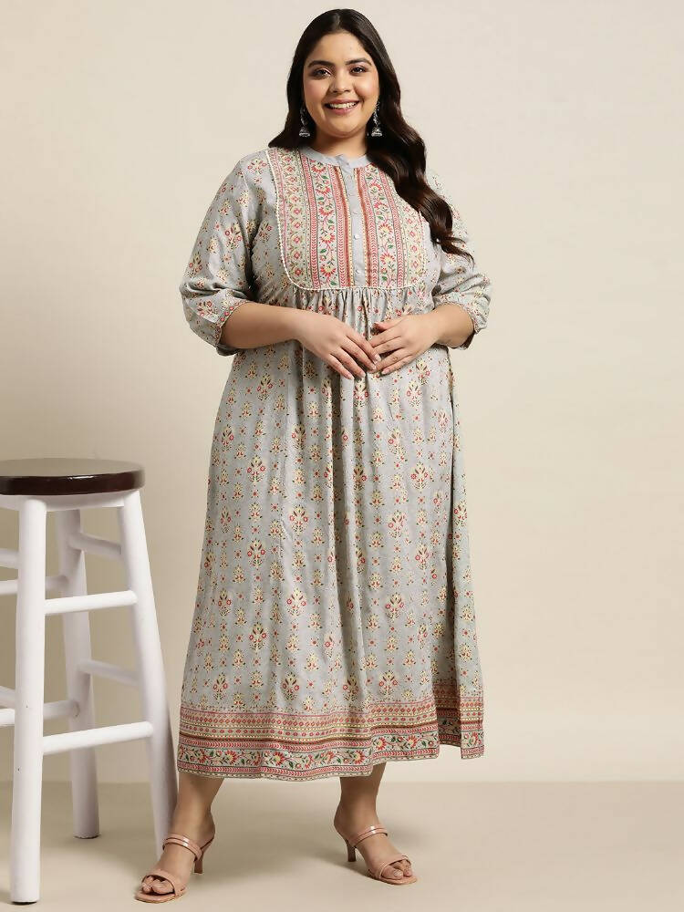 Juniper Women`s Grey Rayon Fusion Wear Printed A-line Dress