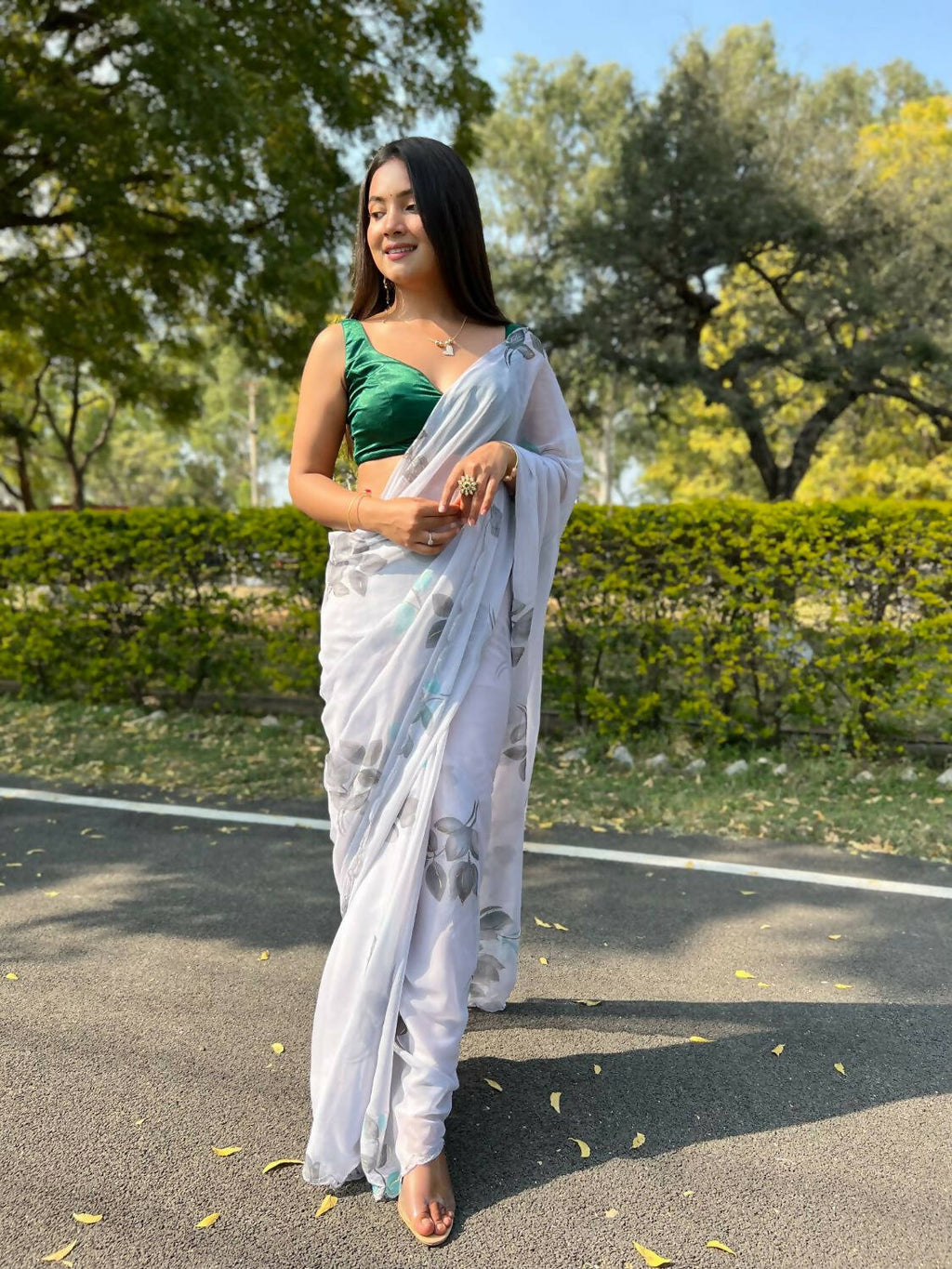 Vamsee Grey Chiffon Designer Saree