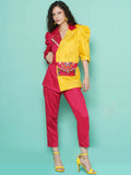 Women Republic Pink And Yellow Cotton Silk hand Embellished Coord set with Pouch