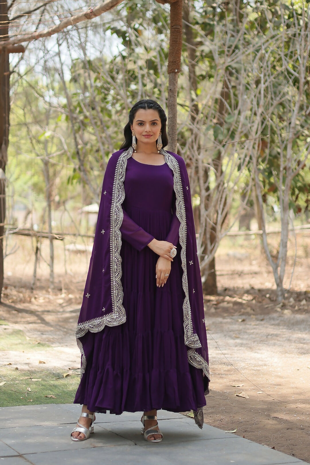 Joban Fashion Purple Georgette Sequence Embroidery Work Kurta Set