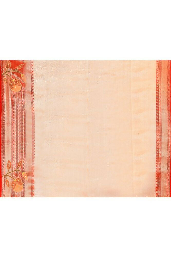 Joban Fashion CGren & Orange Saree Kataan Applick Witch Mirror