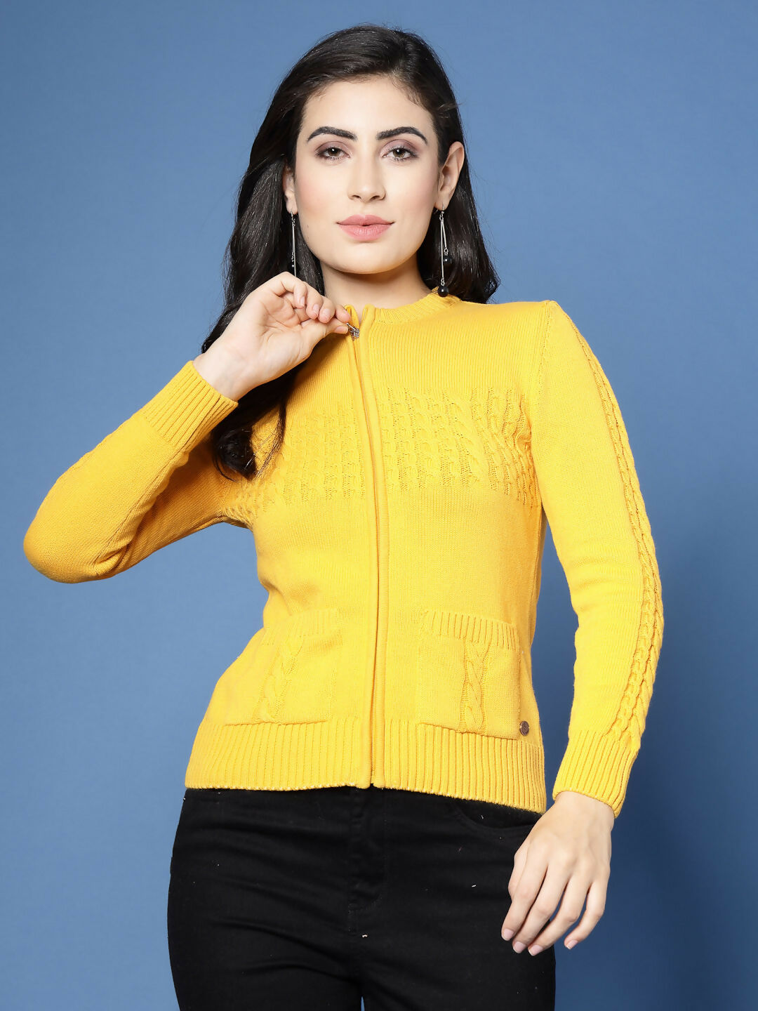 Women Winter Mustard Cotton Cardigan - Wool Trees