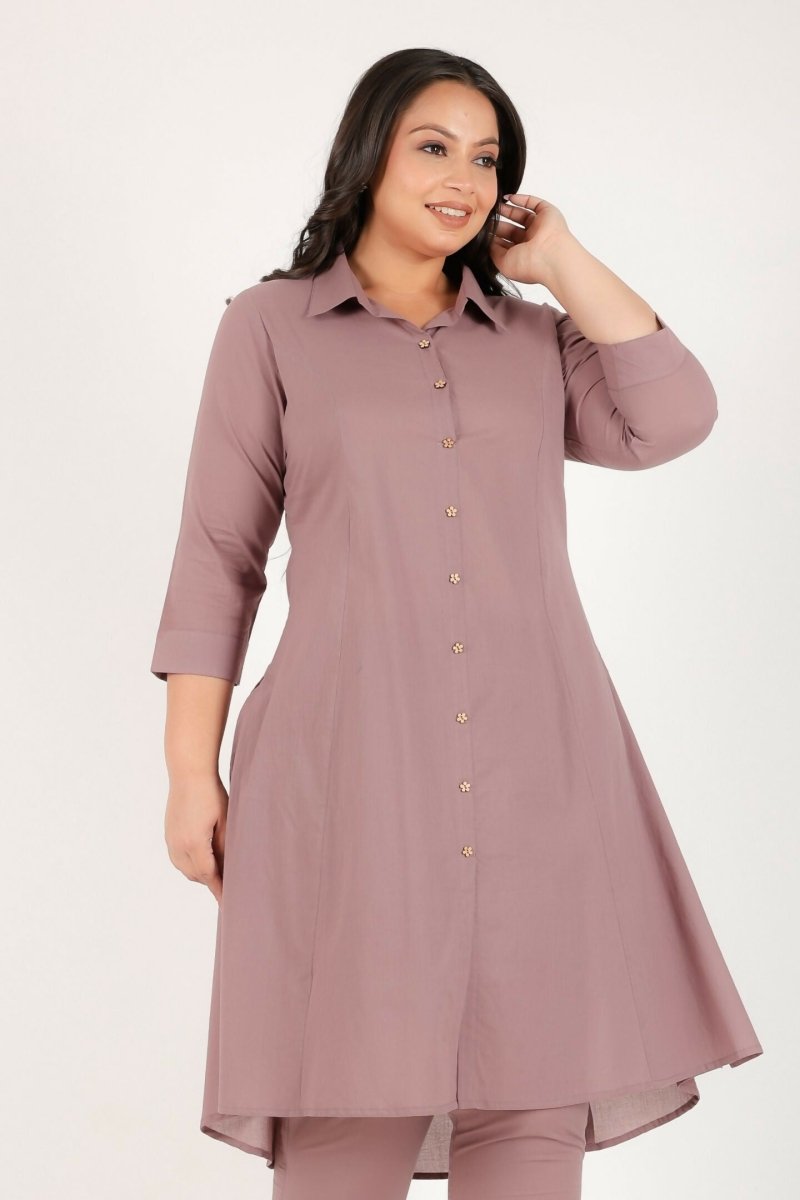 Aramya Brown Soft Cotton Solid High Low Kurta for Women