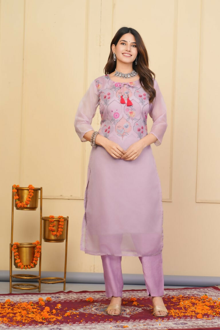 Wine Premium Organza Embroidered Stitched Suit With Dupatta - Tanisha