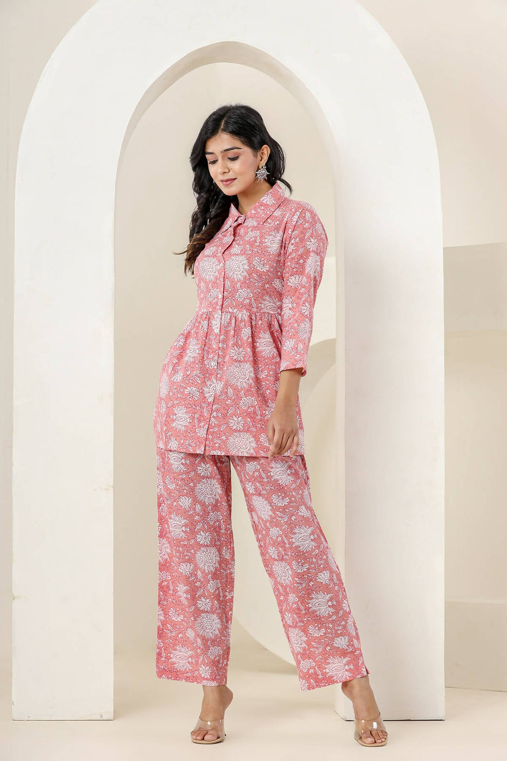 Kaajh Women's Pink Printed Cotton Co-ord Set