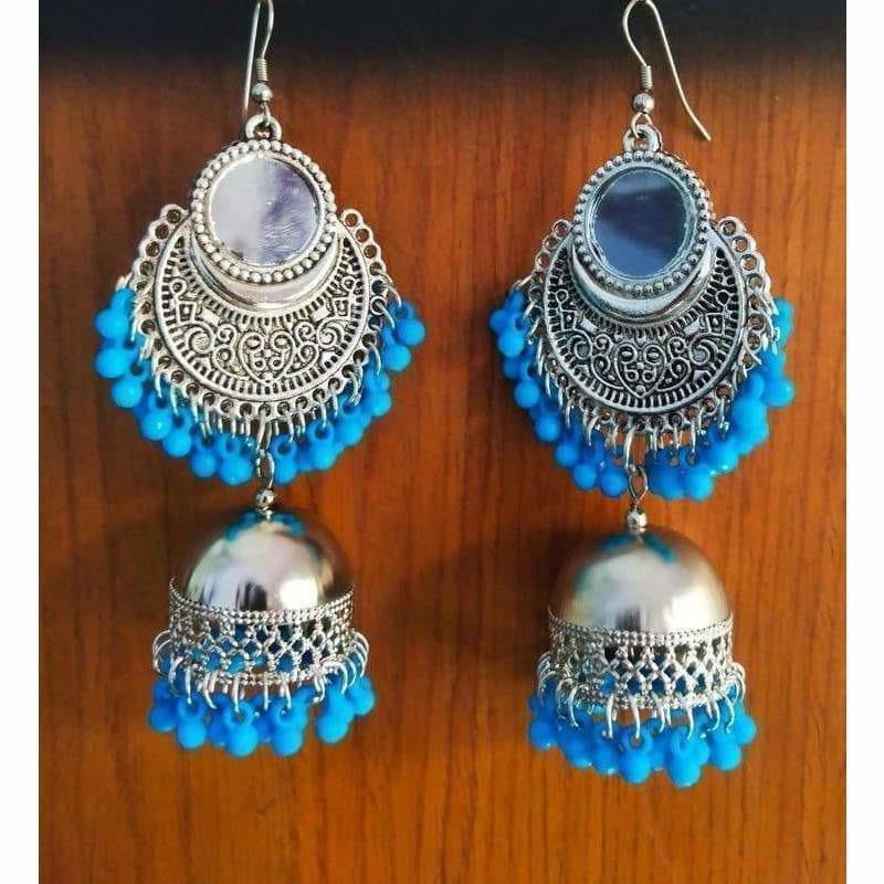 MS Fashion India Chandbali Blue Pearls Hanging Jhumka Earrings