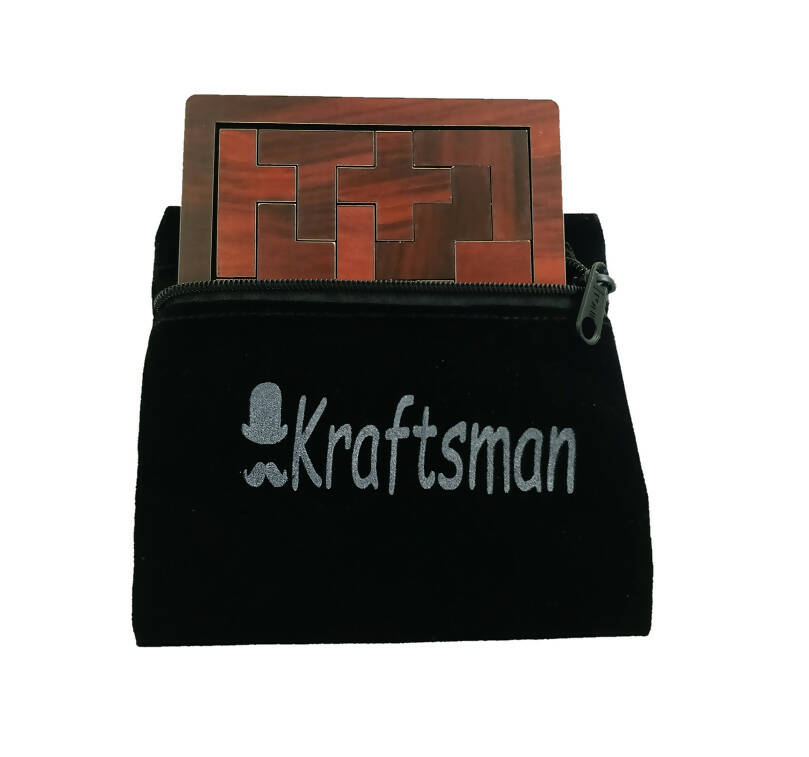 Kraftsman Portable Wooden Tetris Puzzle | 13 Pieces Puzzle Board for Kids and Adults | Travel Pouch Included
