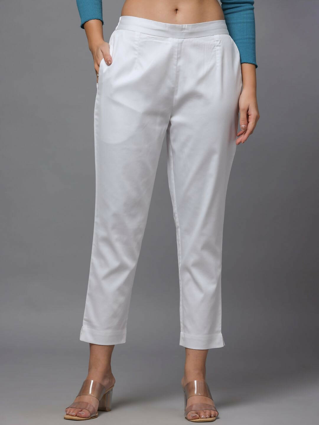 Juniper Women's White Solid Straight Slim Pant