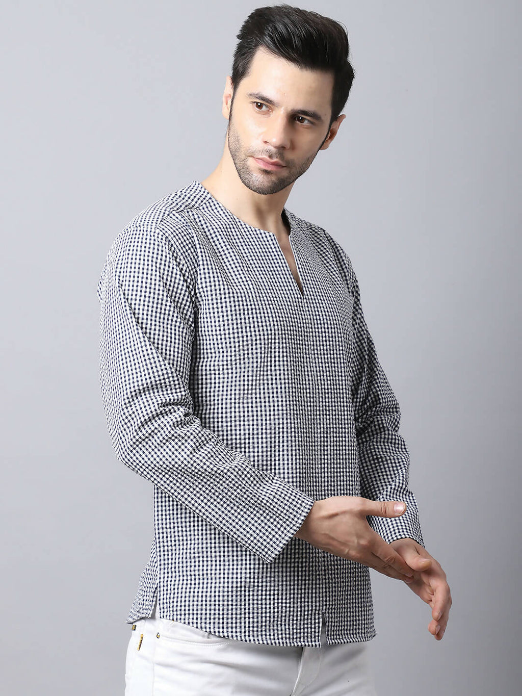 Even Apparels Multi Pure Cotton Round Neck Slit Men's Kurta