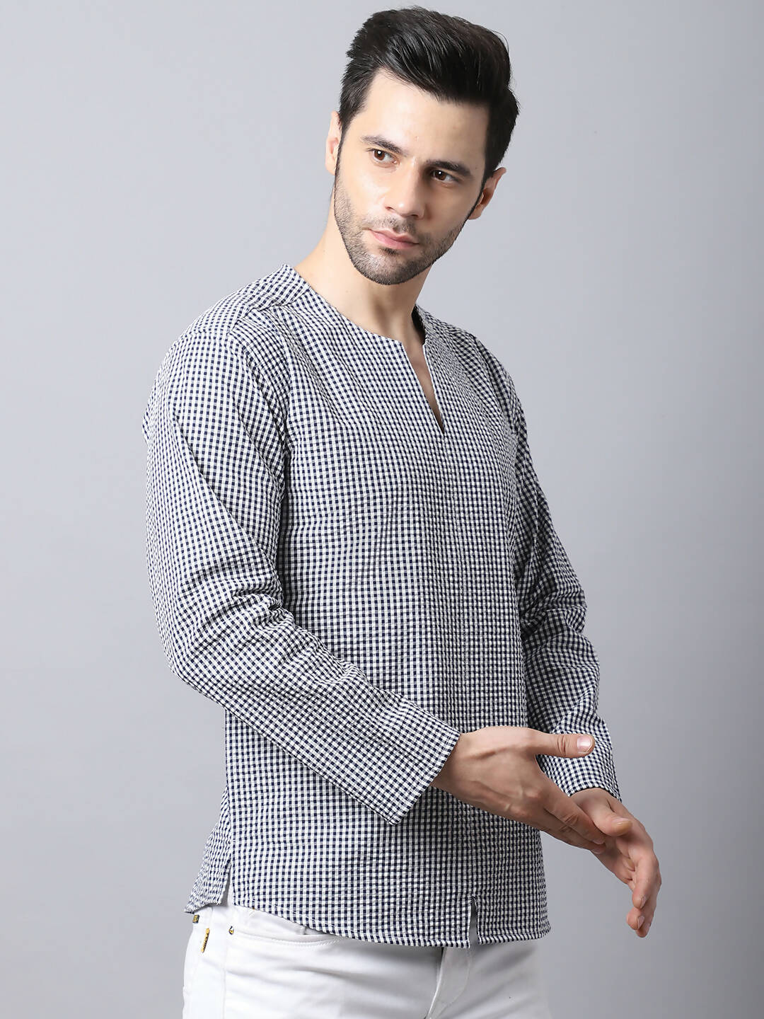 Even Apparels Multi Pure Cotton Round Neck Slit Men's Kurta